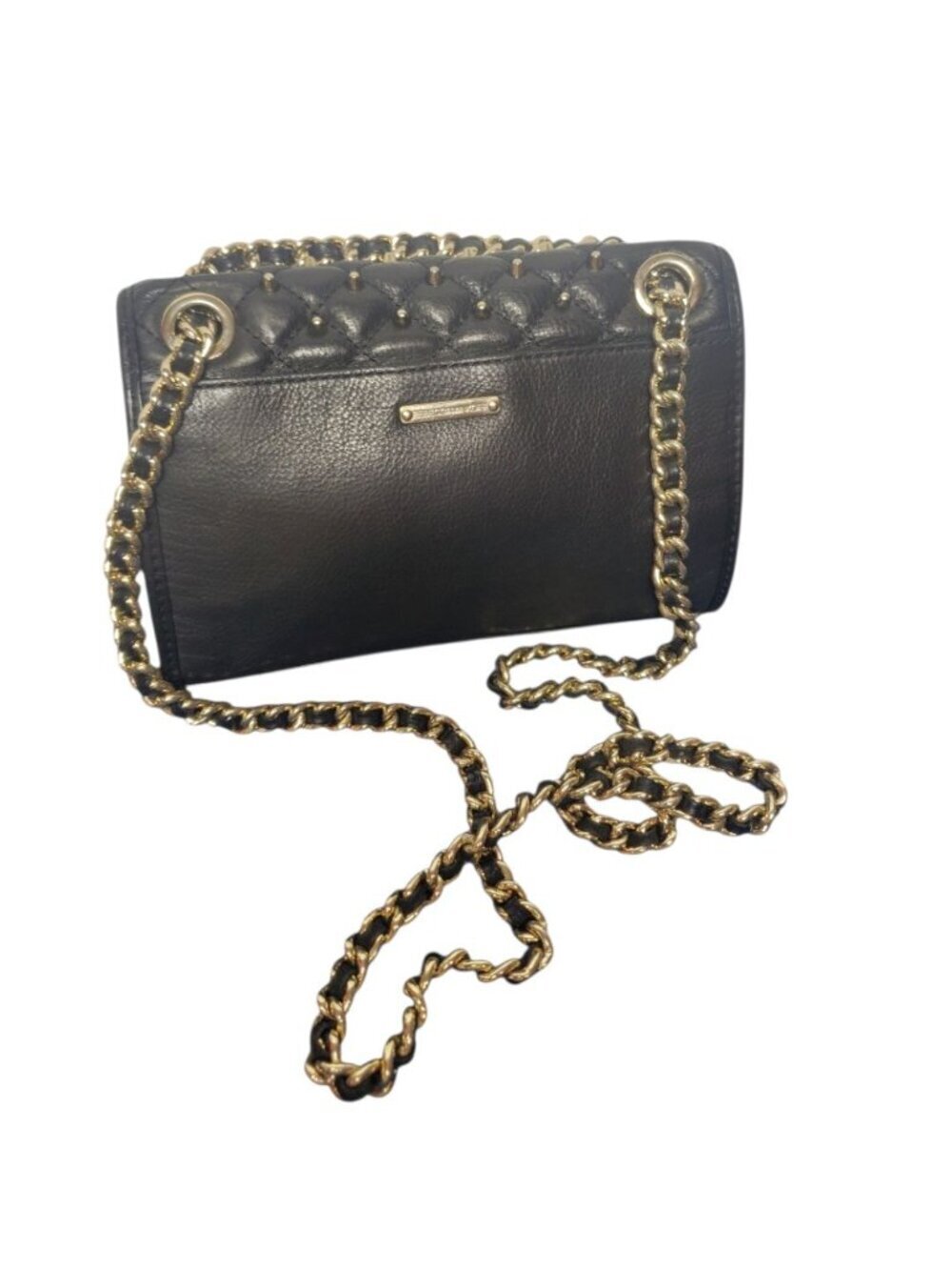 Rebecca Minkoff Quilted Black Leather Crossbody Bag With Gold Chain Strap & Blue - Picture 6 of 16